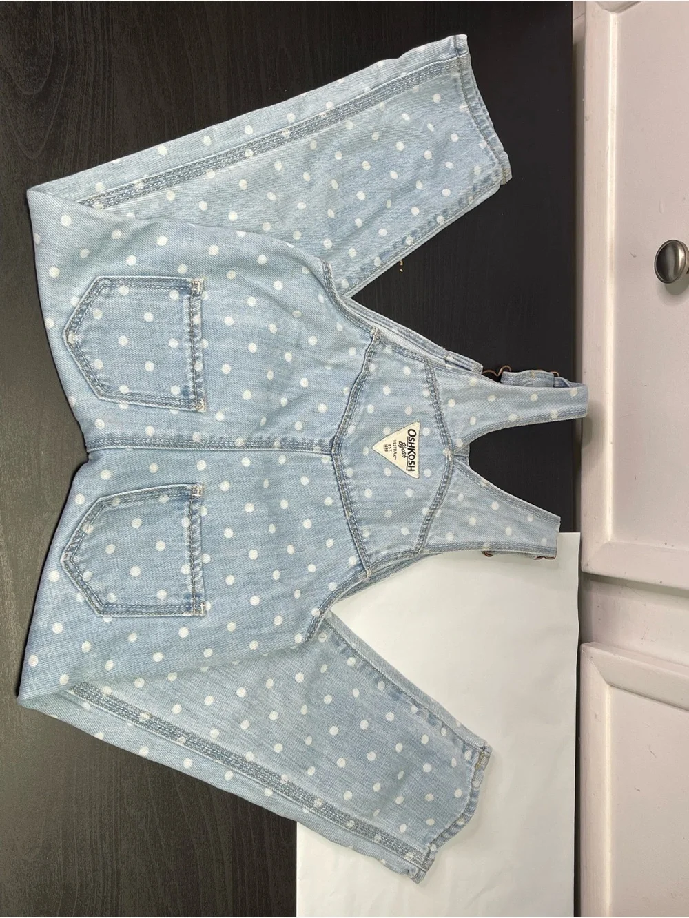 OshKosh B'gosh Vestbak Polka Dot Light Wash Denim Overalls 3T Rare